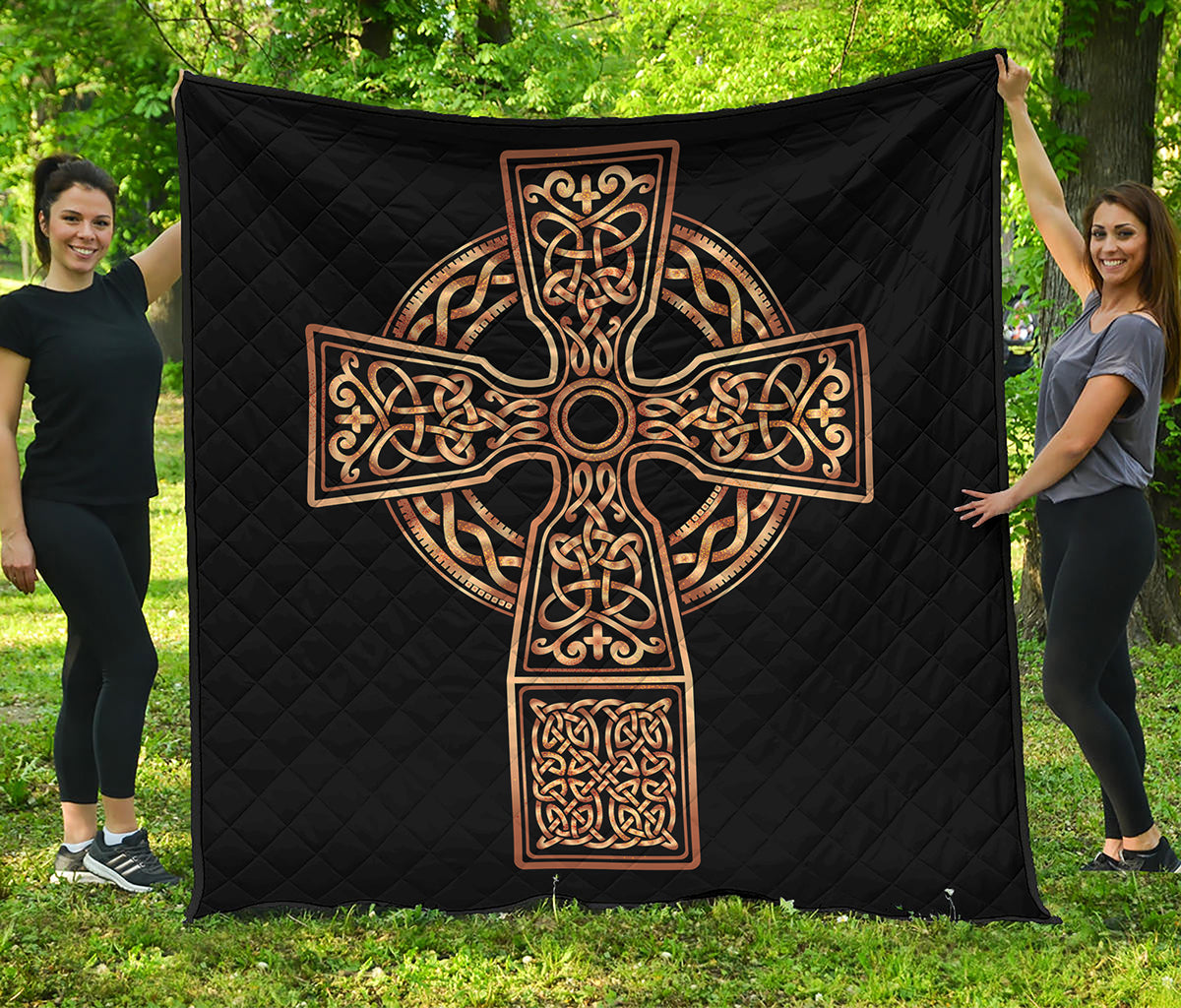 Gold Celtic Knot Cross Print Quilt