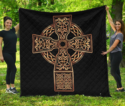 Gold Celtic Knot Cross Print Quilt