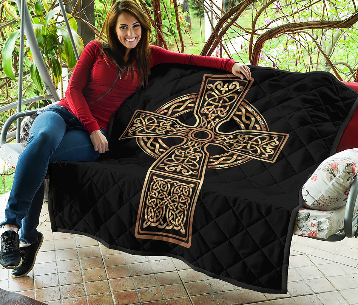 Gold Celtic Knot Cross Print Quilt
