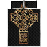 Gold Celtic Knot Cross Print Quilt Bed Set