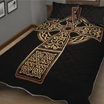 Gold Celtic Knot Cross Print Quilt Bed Set