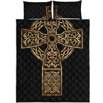 Gold Celtic Knot Cross Print Quilt Bed Set