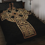 Gold Celtic Knot Cross Print Quilt Bed Set