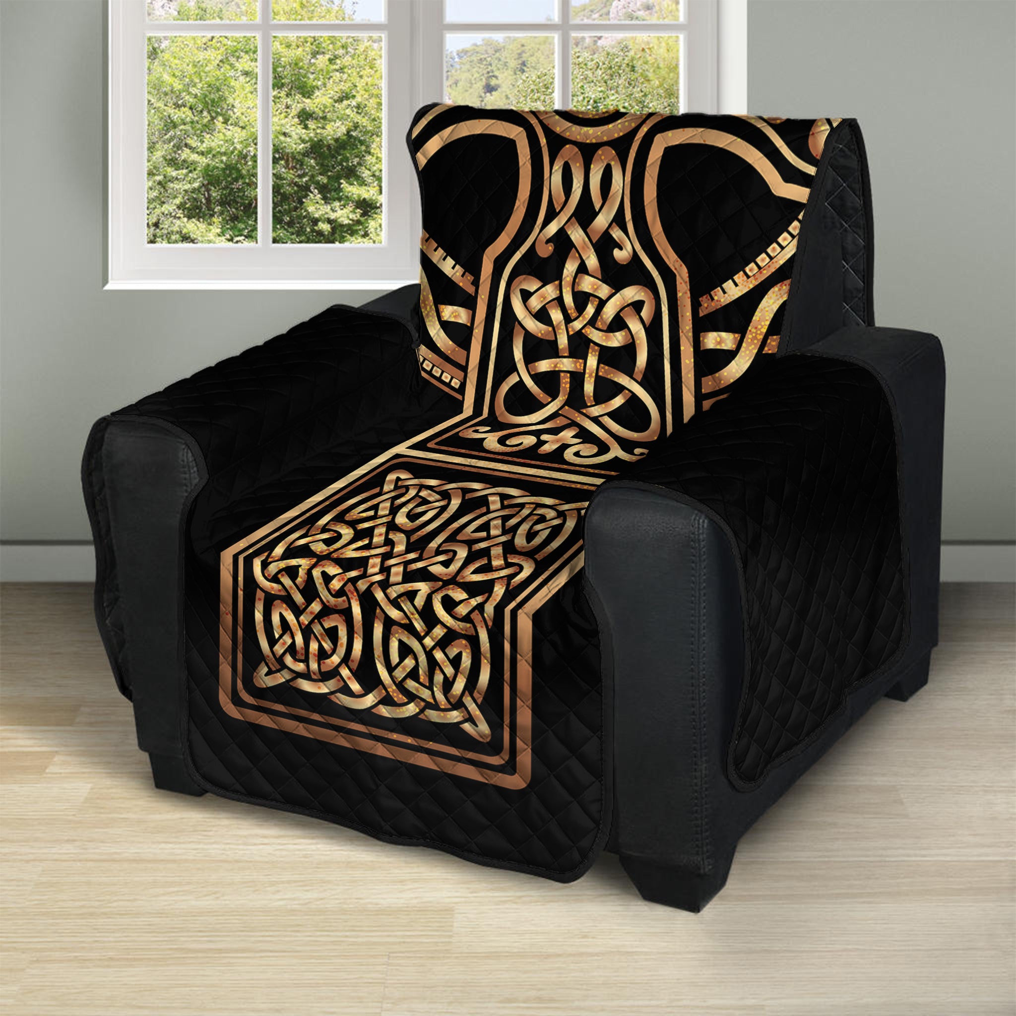 Gold Celtic Knot Cross Print Recliner Protector