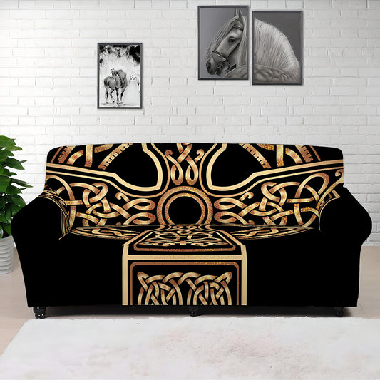 Gold Celtic Knot Cross Print Sofa Cover
