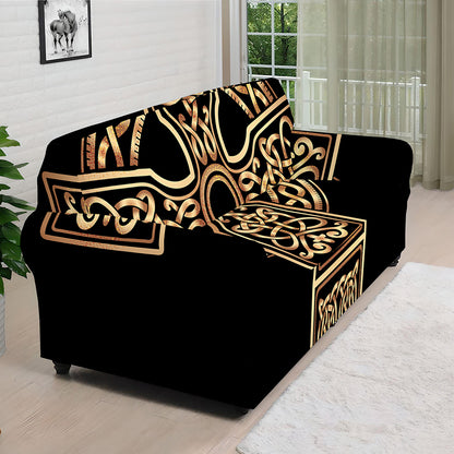 Gold Celtic Knot Cross Print Sofa Cover