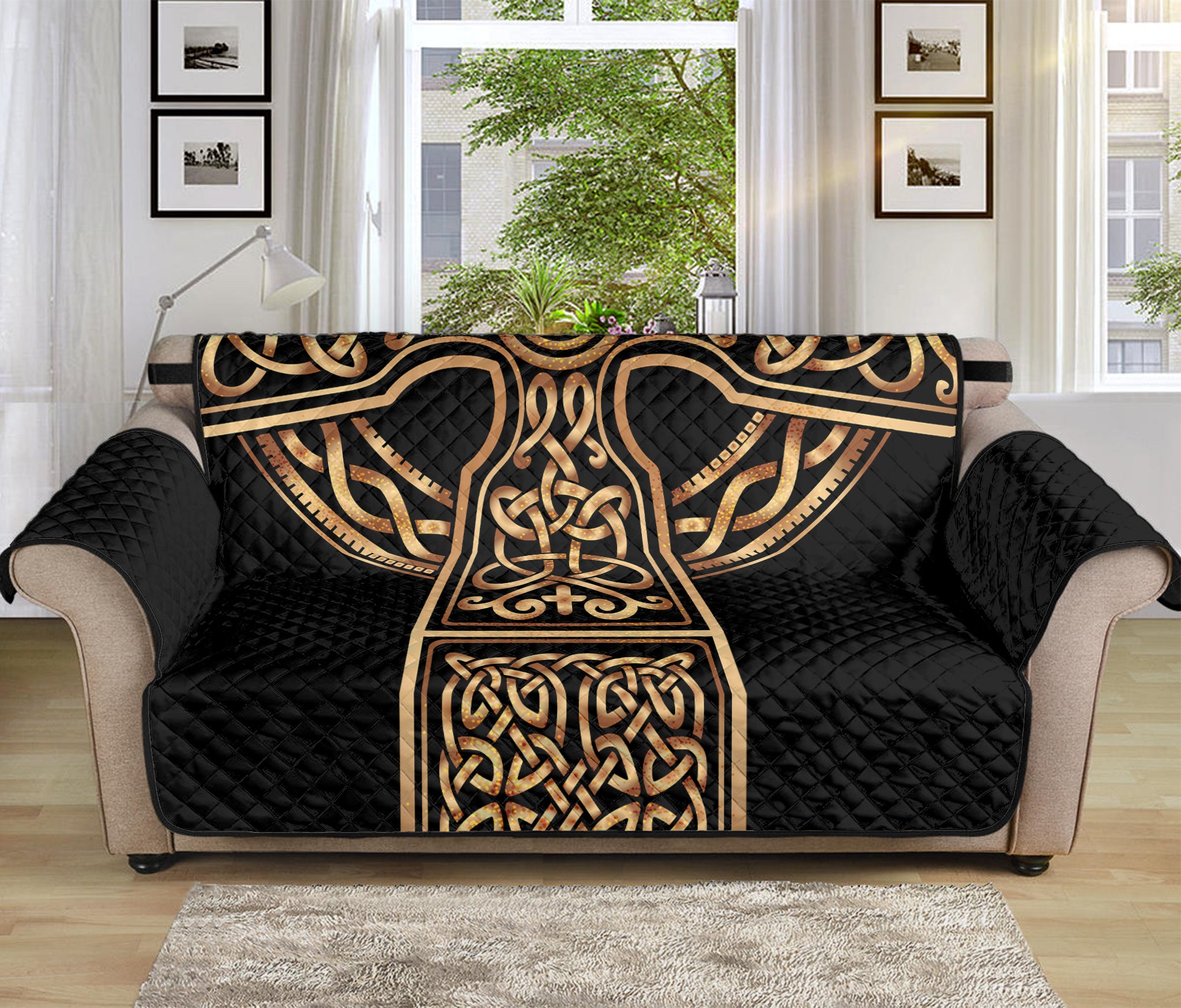 Gold Celtic Knot Cross Print Sofa Protector