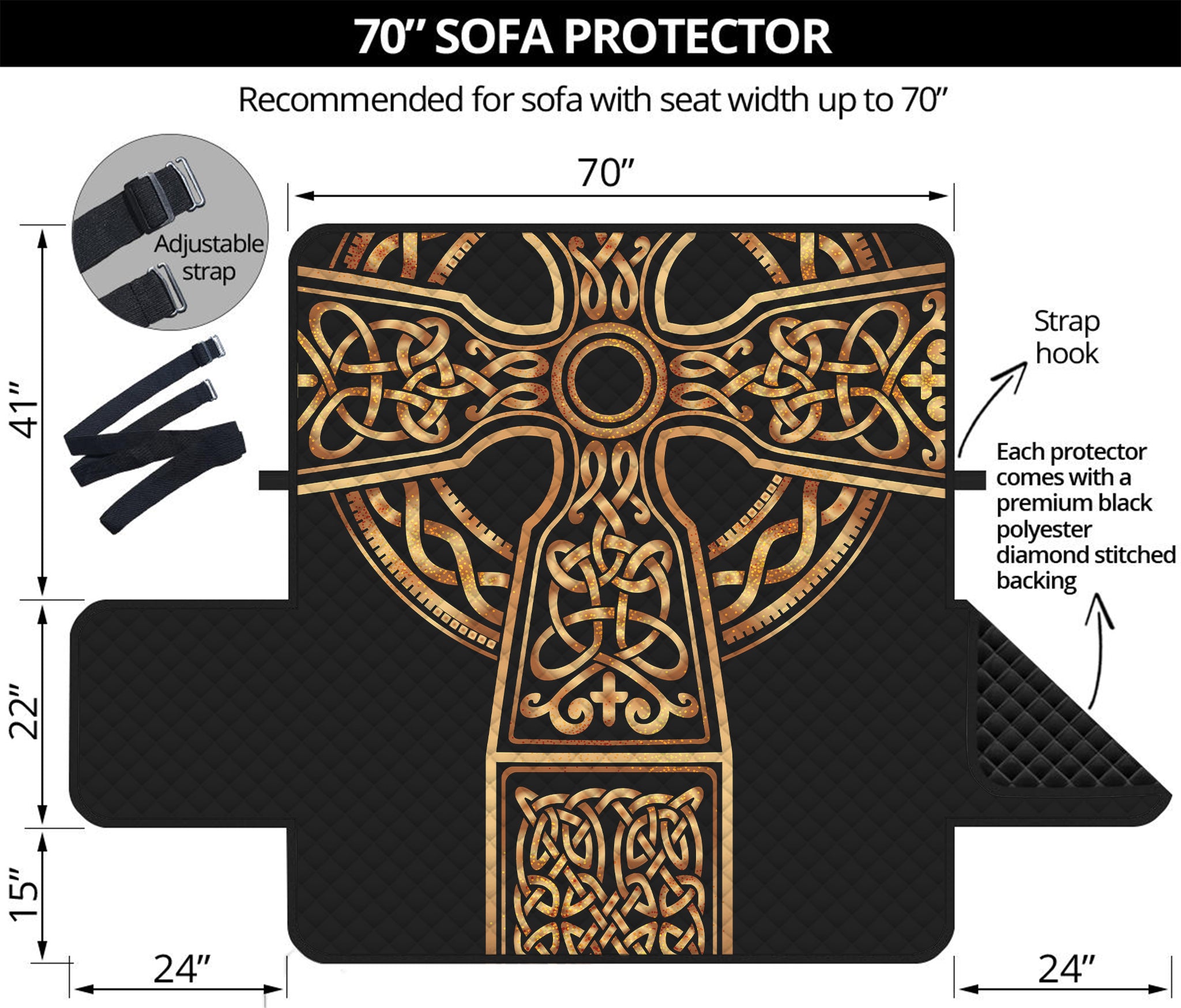 Gold Celtic Knot Cross Print Sofa Protector