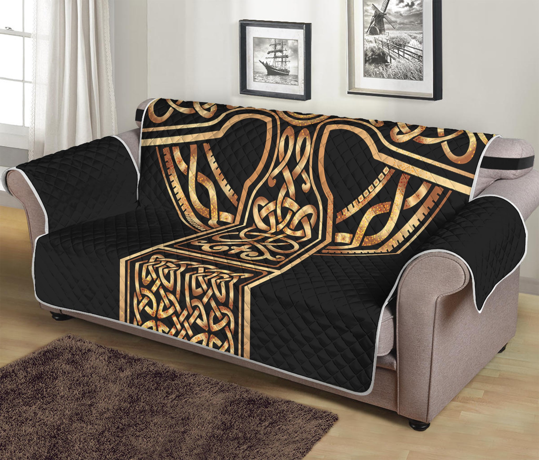 Gold Celtic Knot Cross Print Sofa Protector