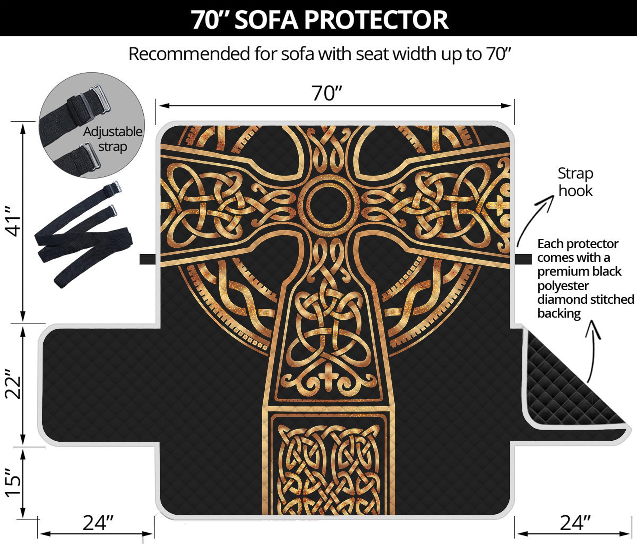 Gold Celtic Knot Cross Print Sofa Protector