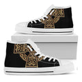 Gold Celtic Knot Cross Print White High Top Sneakers