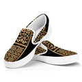 Gold Celtic Knot Cross Print White Slip On Sneakers
