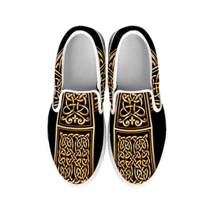 Gold Celtic Knot Cross Print White Slip On Shoes