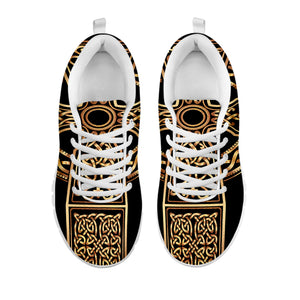 Gold Celtic Knot Cross Print White Sneakers