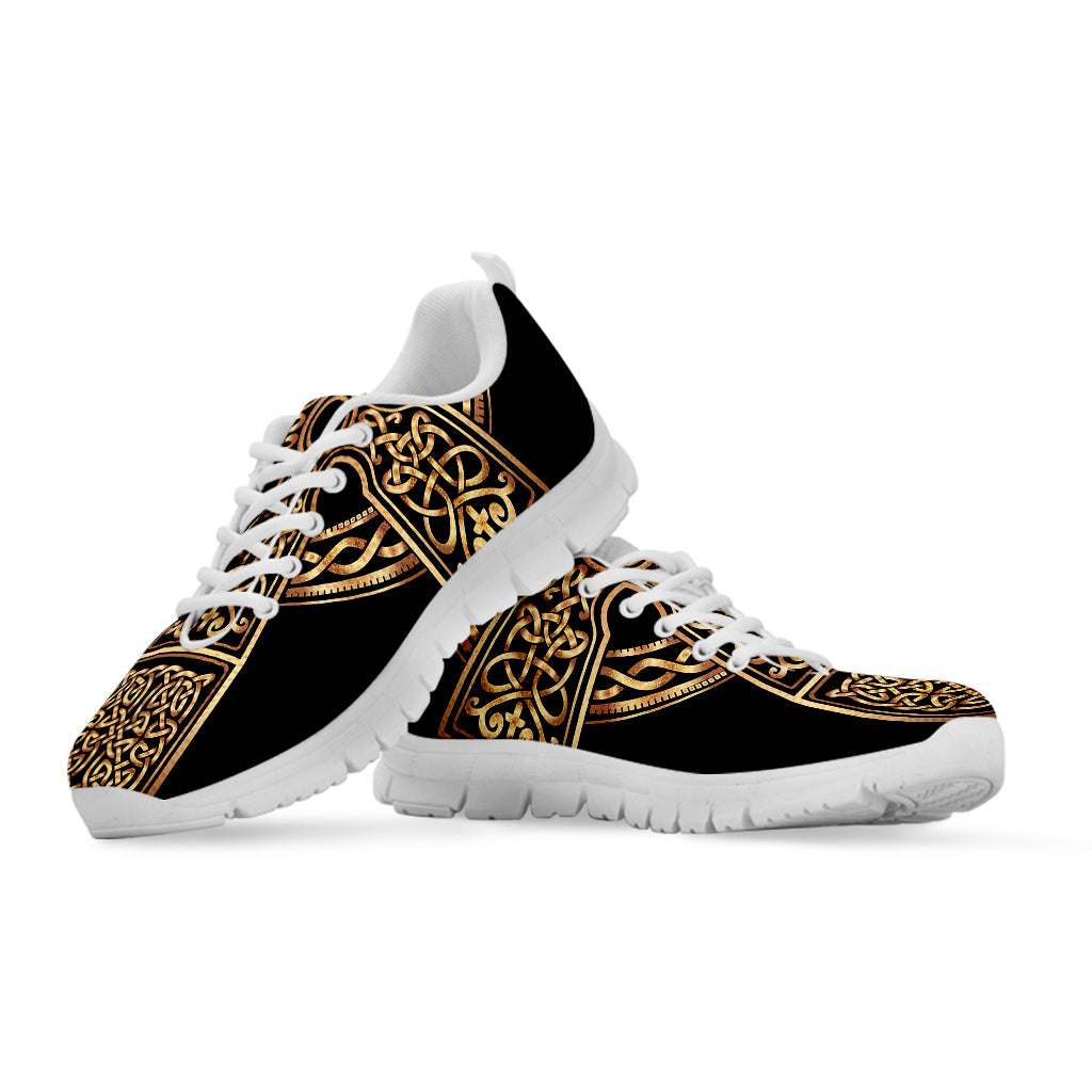 Gold Celtic Knot Cross Print White Sneakers