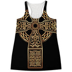 Gold Celtic Knot Cross Print Women's Racerback Tank Top