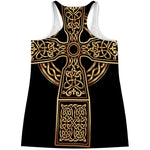 Gold Celtic Knot Cross Print Women's Racerback Tank Top
