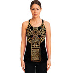 Gold Celtic Knot Cross Print Women's Racerback Tank Top