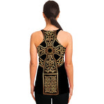 Gold Celtic Knot Cross Print Women's Racerback Tank Top