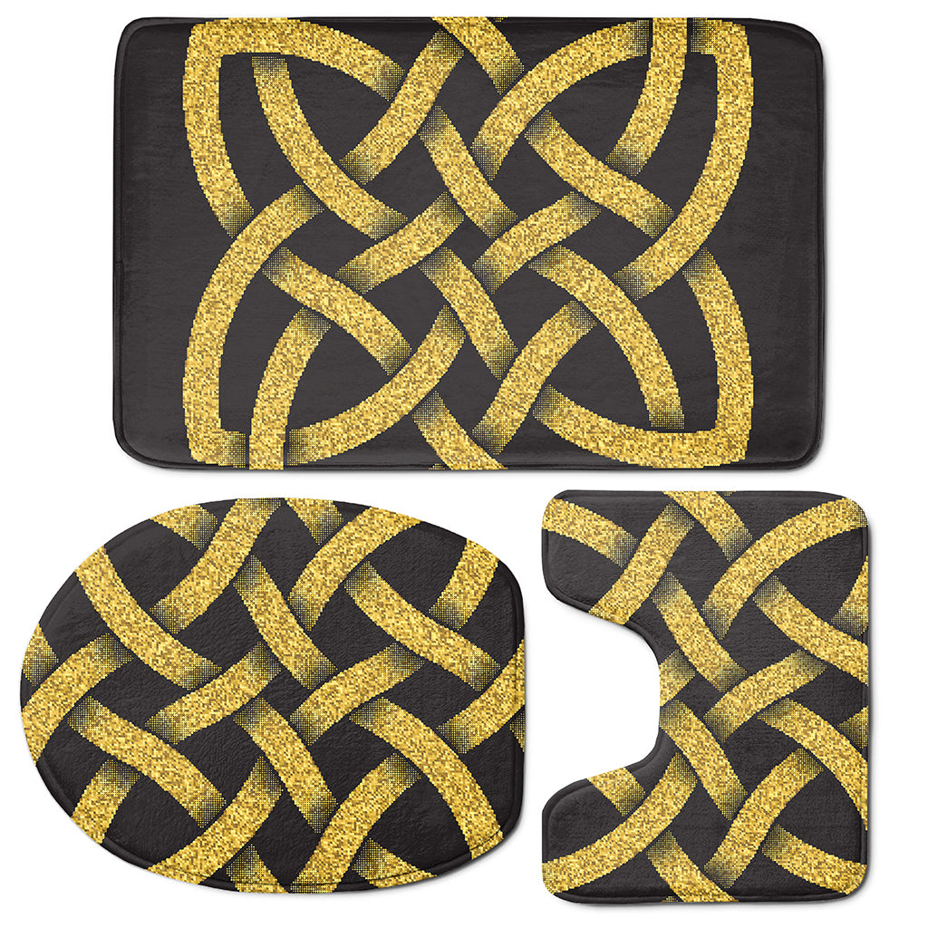 Gold Celtic Knot Symbol Print 3 Piece Bath Mat Set