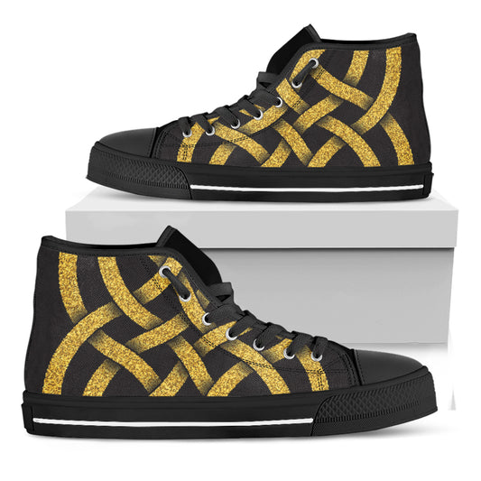 Gold Celtic Knot Symbol Print Black High Top Shoes