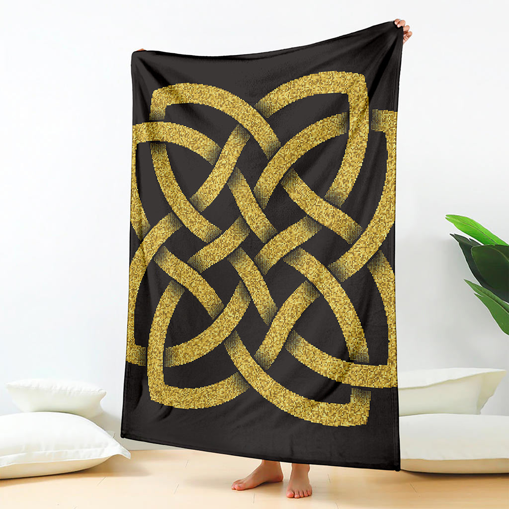 Gold Celtic Knot Symbol Print Blanket