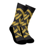 Gold Celtic Knot Symbol Print Crew Socks
