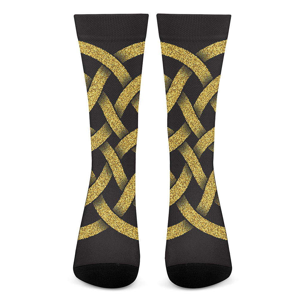 Gold Celtic Knot Symbol Print Crew Socks