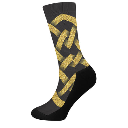 Gold Celtic Knot Symbol Print Crew Socks