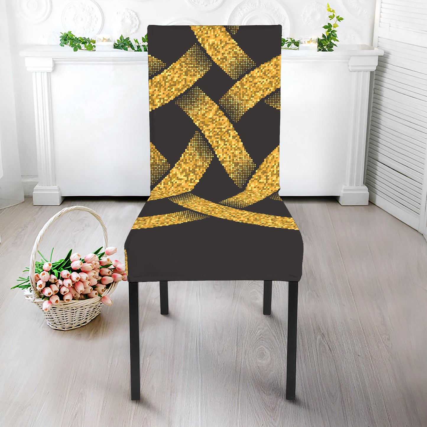 Gold Celtic Knot Symbol Print Dining Chair Slipcover