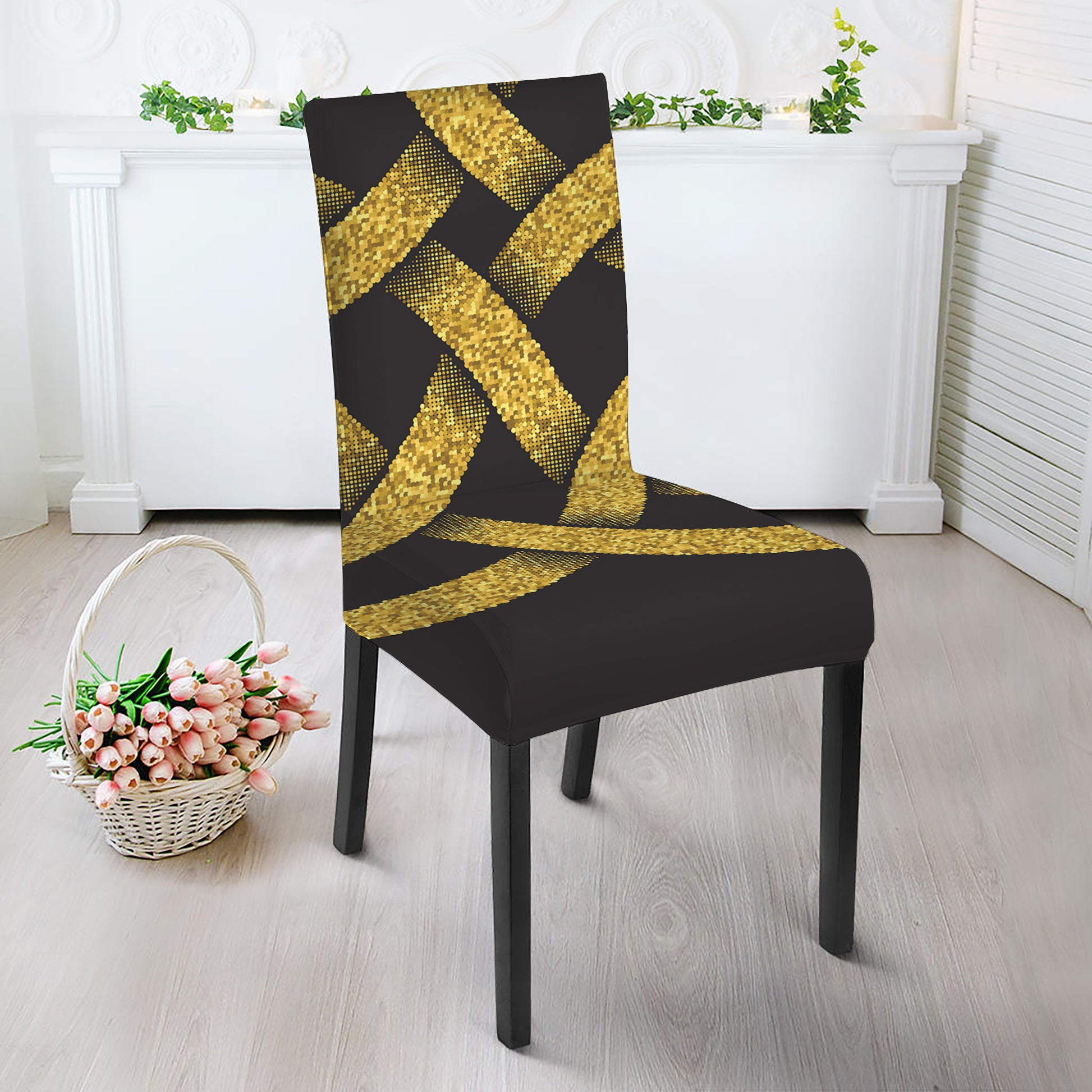 Gold Celtic Knot Symbol Print Dining Chair Slipcover