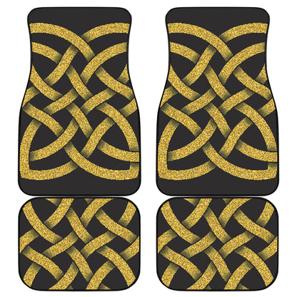 Gold Celtic Knot Symbol Print Front and Back Car Floor Mats