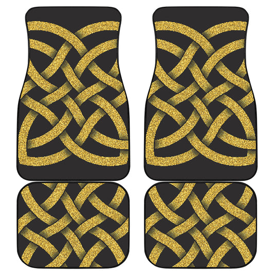 Gold Celtic Knot Symbol Print Front and Back Car Floor Mats