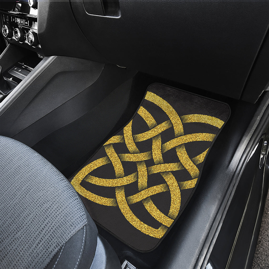 Gold Celtic Knot Symbol Print Front and Back Car Floor Mats
