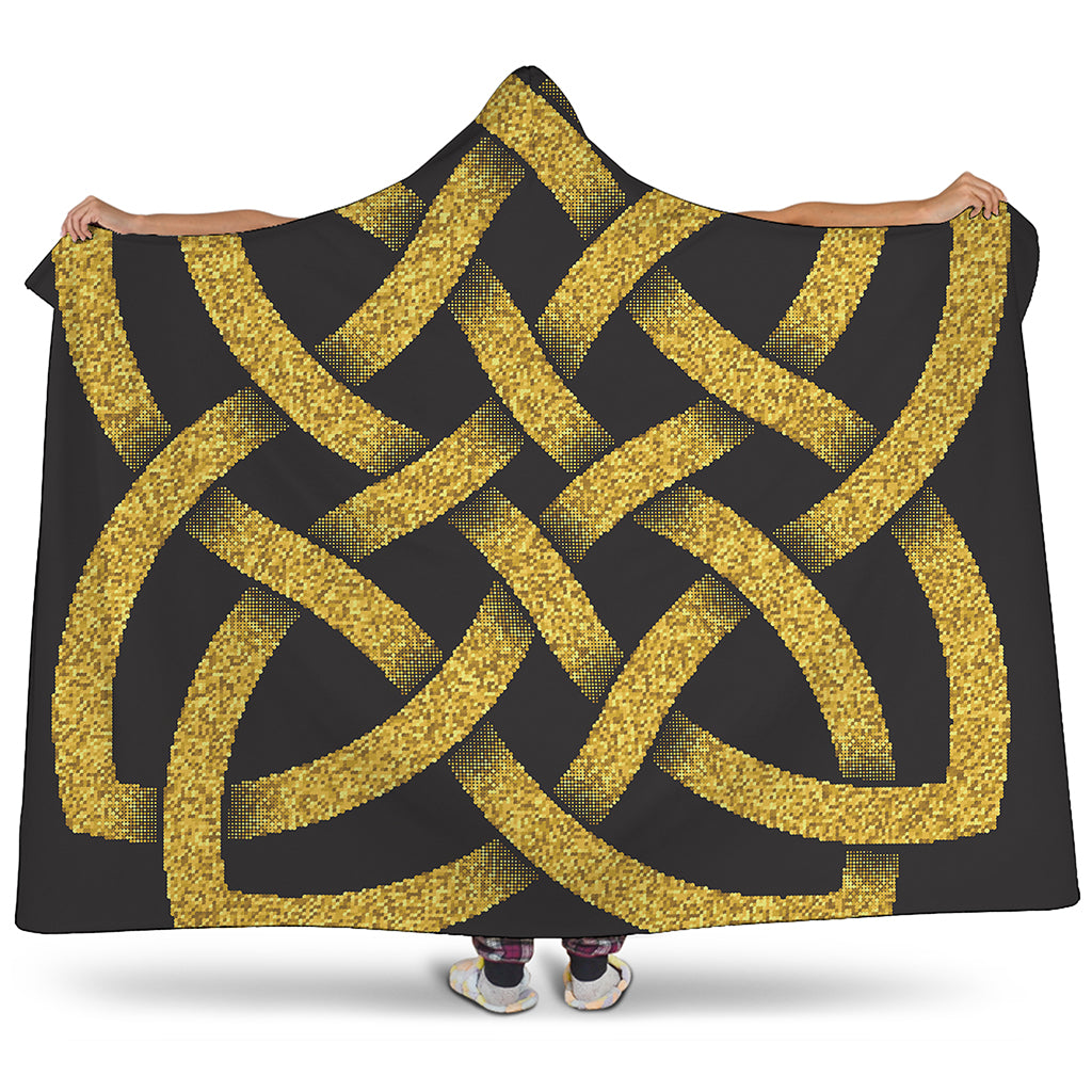 Gold Celtic Knot Symbol Print Hooded Blanket