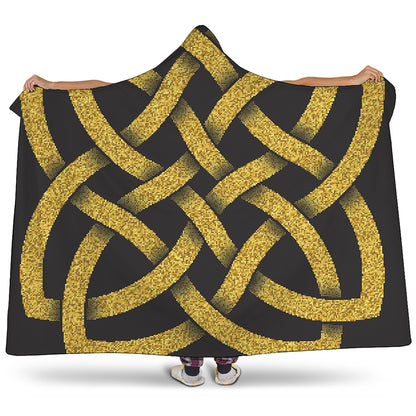 Gold Celtic Knot Symbol Print Hooded Blanket