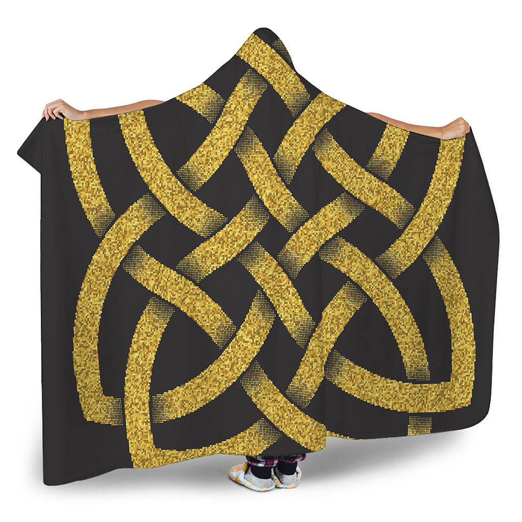 Gold Celtic Knot Symbol Print Hooded Blanket