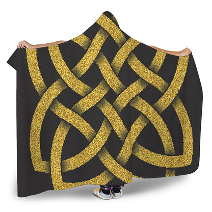 Gold Celtic Knot Symbol Print Hooded Blanket