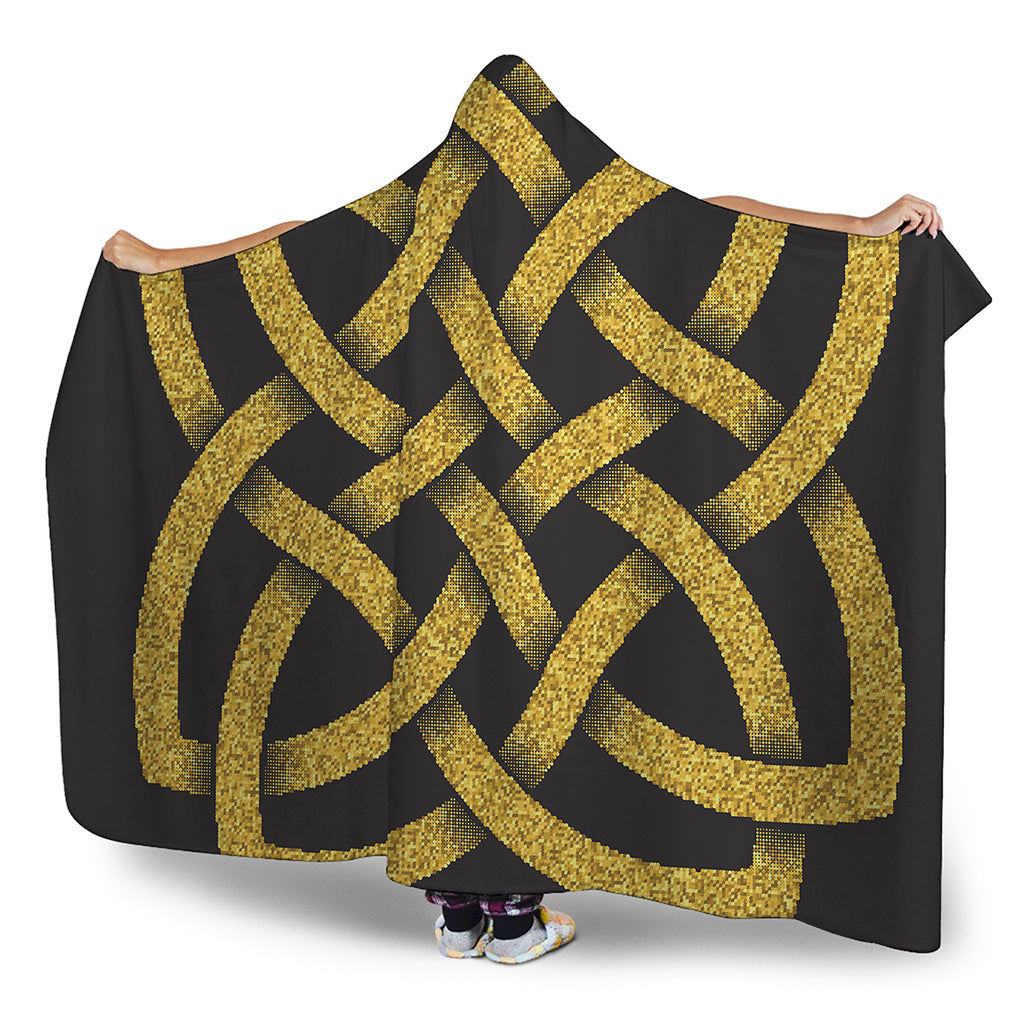 Gold Celtic Knot Symbol Print Hooded Blanket