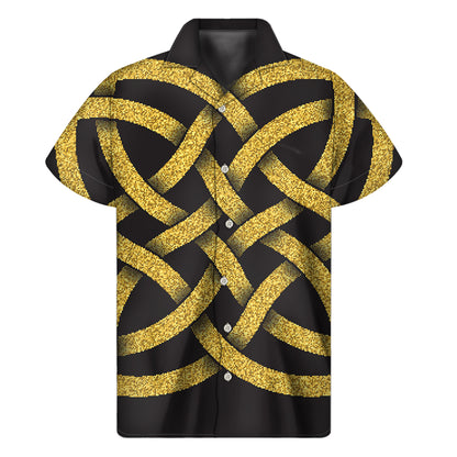 Gold Celtic Knot Symbol Print Men's Short Sleeve Shirt