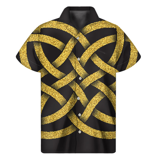 Gold Celtic Knot Symbol Print Men's Short Sleeve Shirt