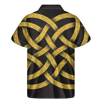 Gold Celtic Knot Symbol Print Men's Short Sleeve Shirt