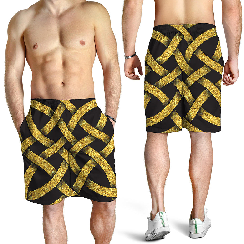 Gold Celtic Knot Symbol Print Men's Shorts