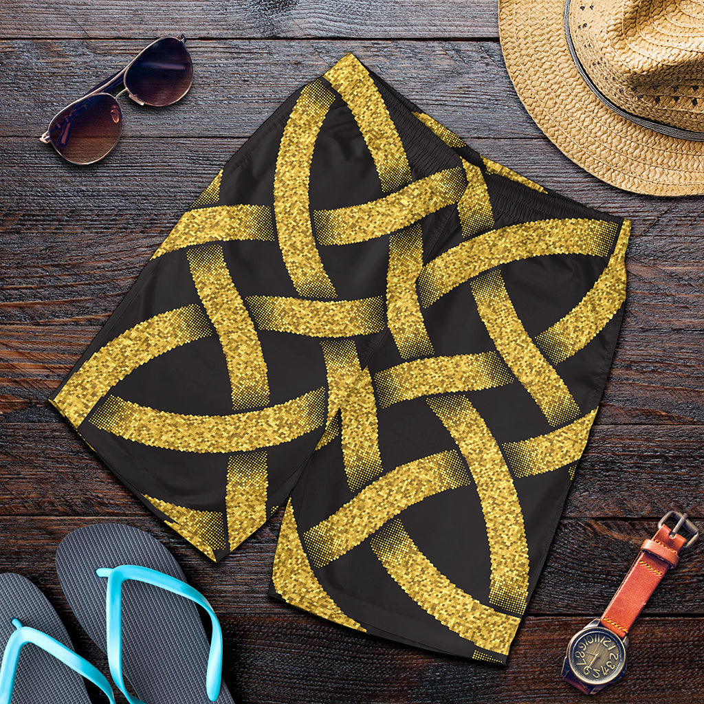 Gold Celtic Knot Symbol Print Men's Shorts