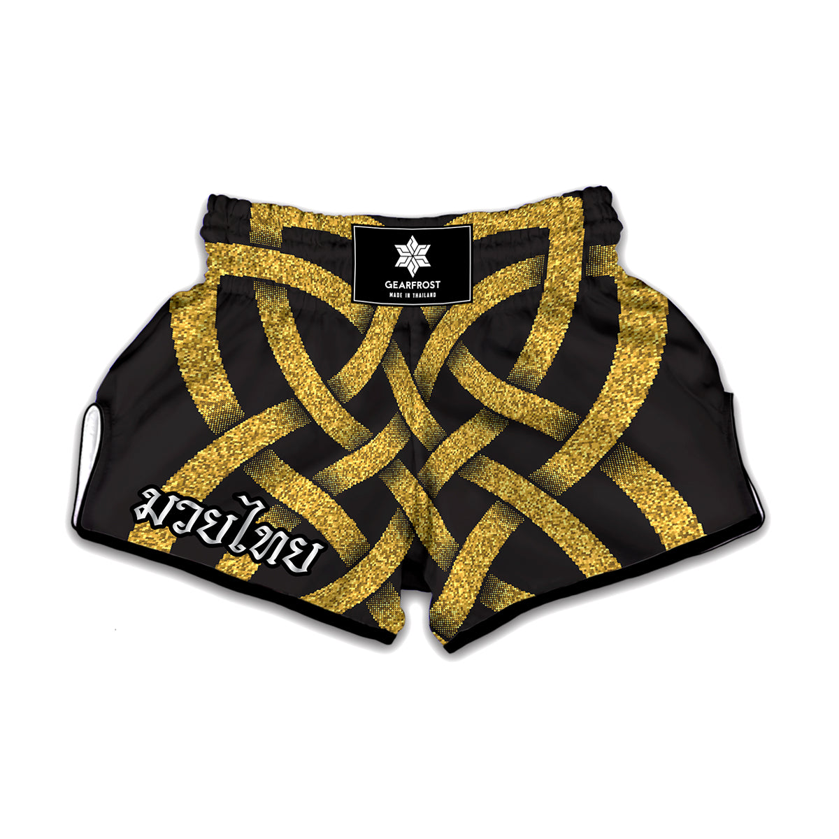 Gold Celtic Knot Symbol Print Muay Thai Boxing Shorts