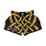 Gold Celtic Knot Symbol Print Muay Thai Boxing Shorts