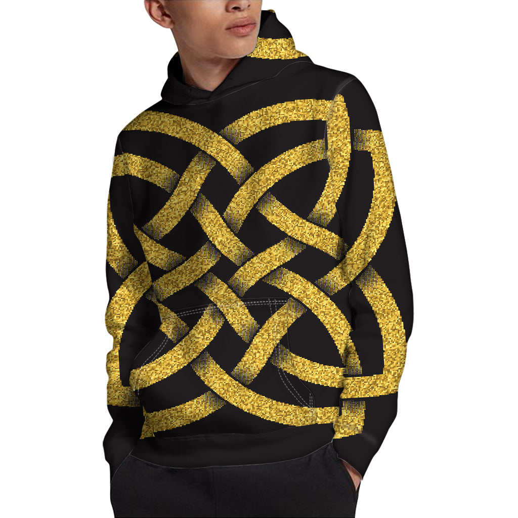 Gold Celtic Knot Symbol Print Pullover Hoodie