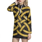 Gold Celtic Knot Symbol Print Pullover Hoodie Dress