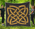 Gold Celtic Knot Symbol Print Quilt