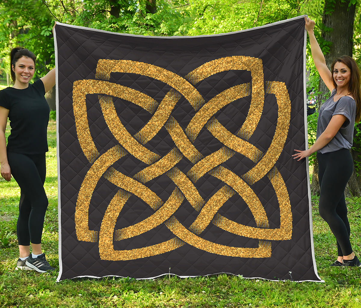 Gold Celtic Knot Symbol Print Quilt